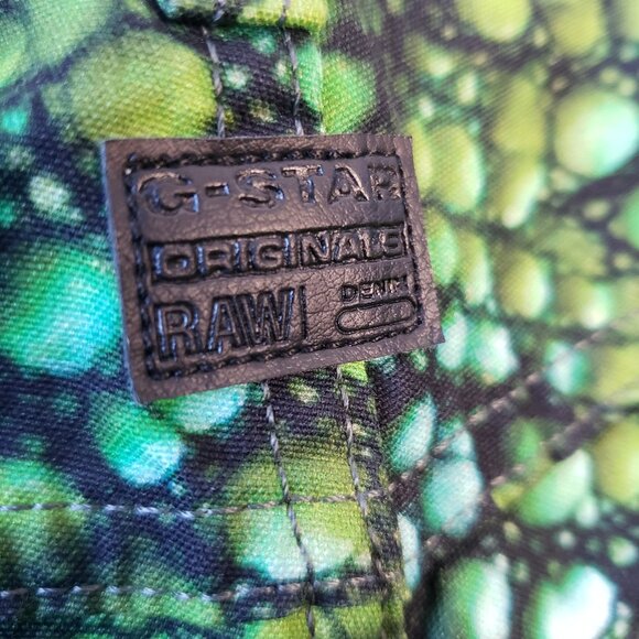 GStar RAW Green Elwood Pharrell 5622 Green Iguana Tape print 3D Tapered Jeans - Picture 10 of 12